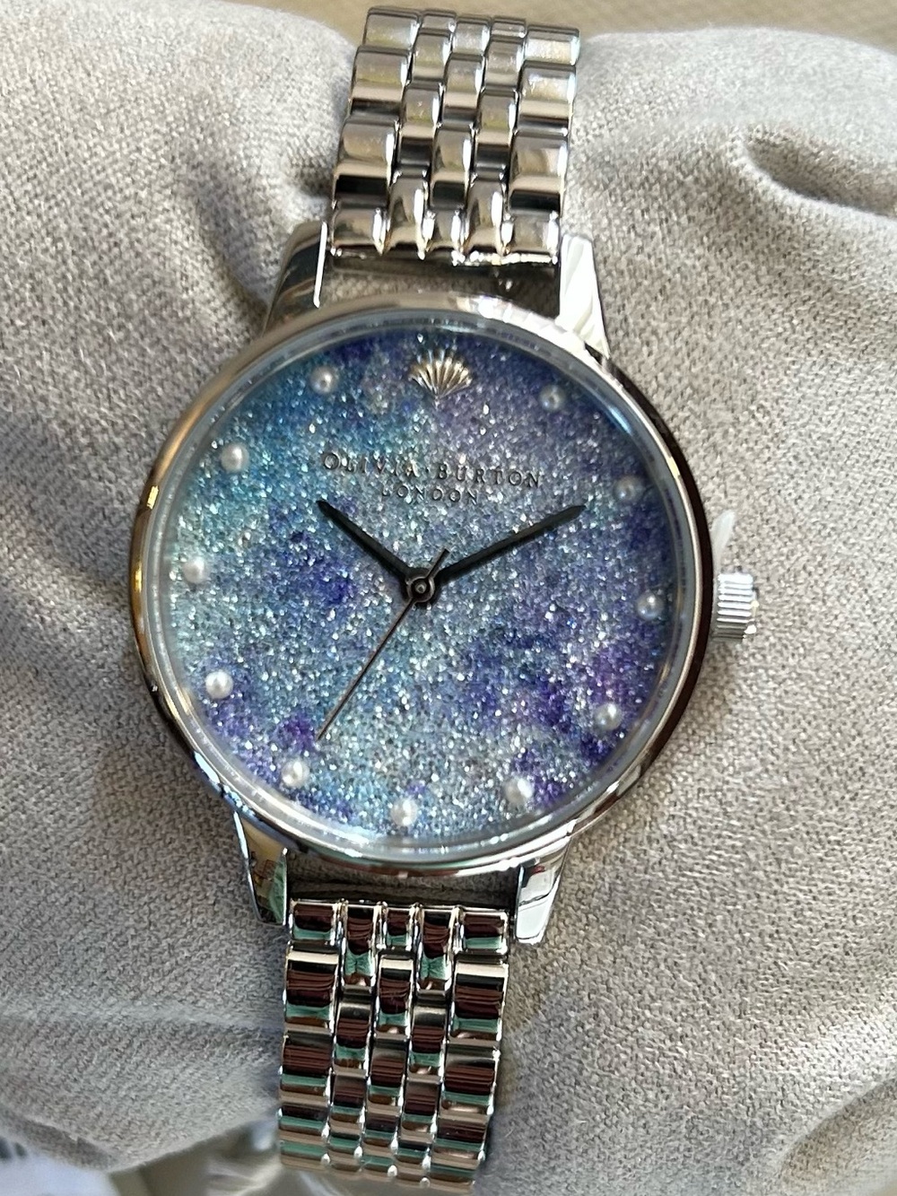 Olivia Burton Sea Glitter Dial Watch With 30mm Face & Silver Bracelet